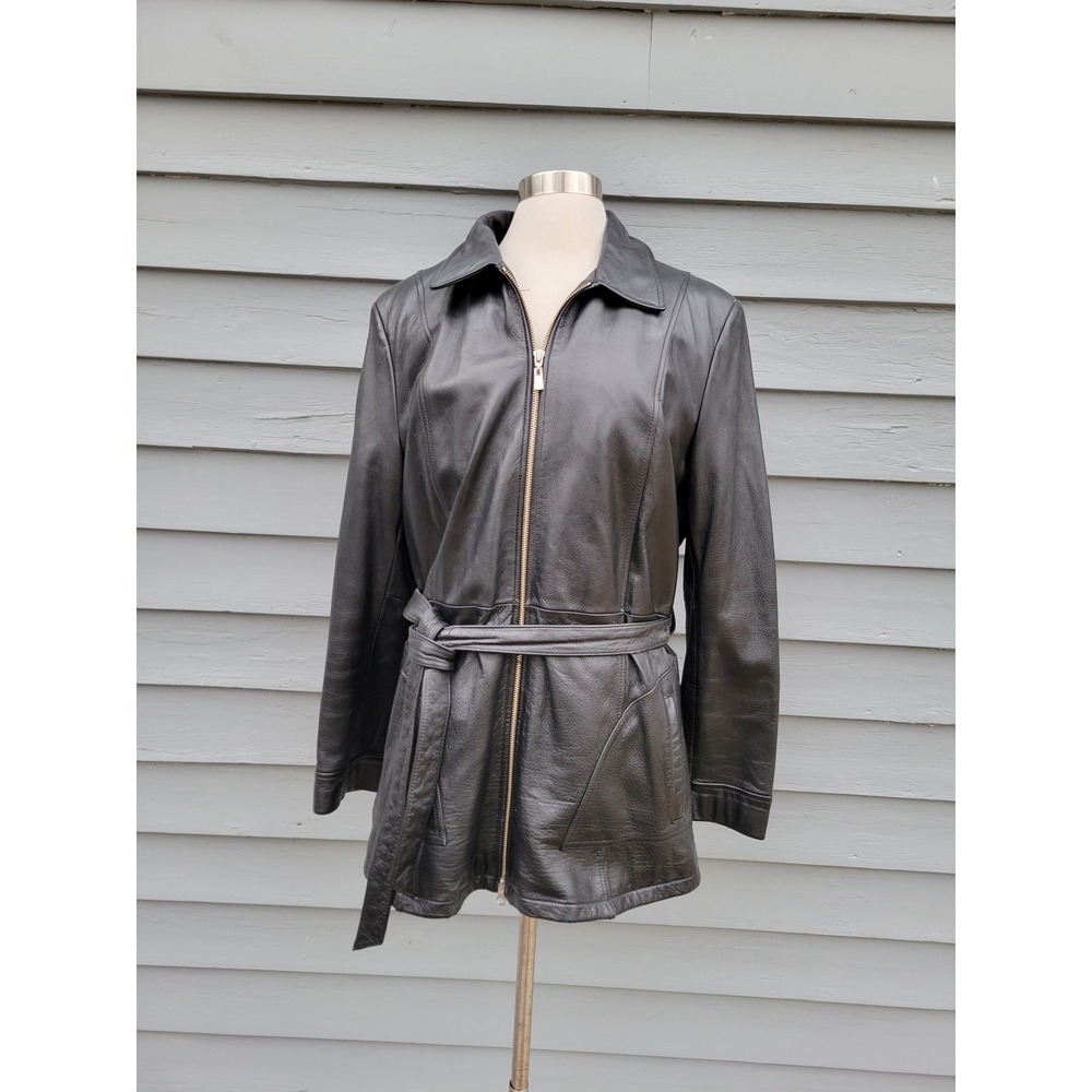 Vintage 90s‎ y2k Wilsons Leather Jacket Black Belted Bratz Insulated Zip Up XL